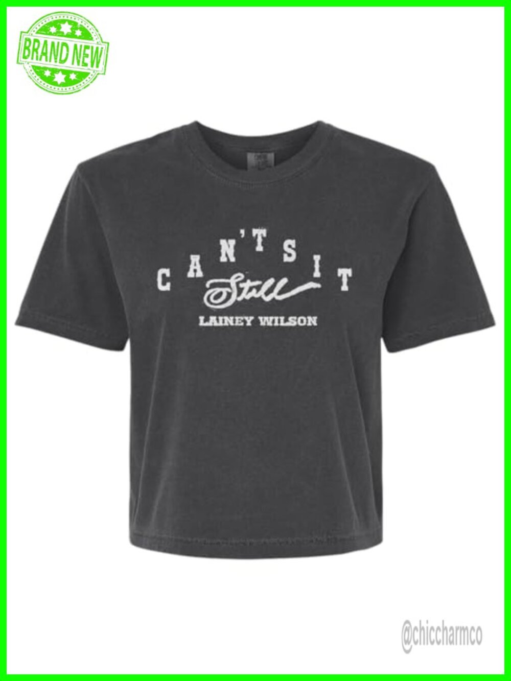Official Lainey Wilson Can't Sit Still Boxy Crop Tee Crew Neck Cap Sleeve